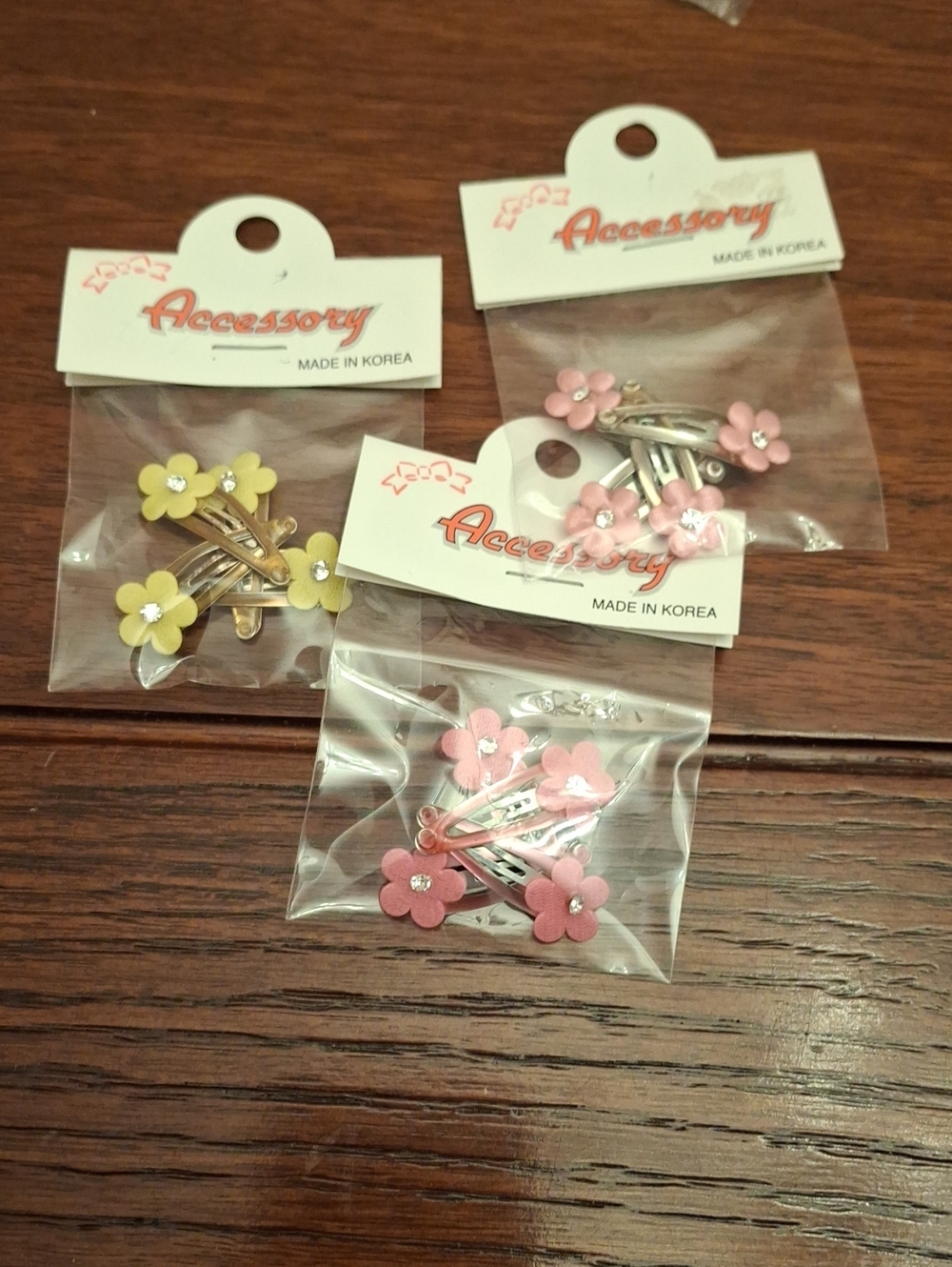 Flower Hair Clips - Light Pink, Dark Pink & Yellow Total 16 Vlips